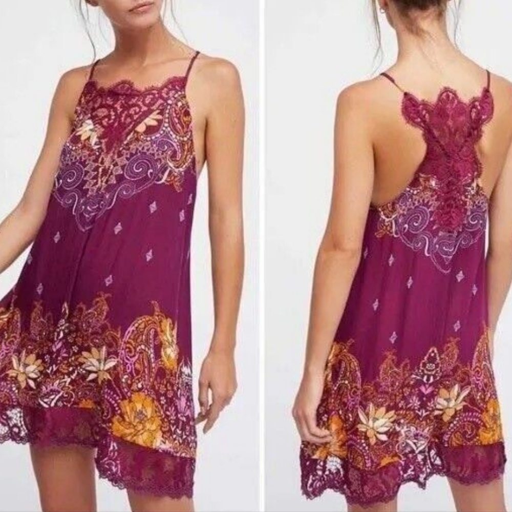 Free People Who Is Sorry Now Floral Dress Women's S Purple Retro 90s Y2K Coastal